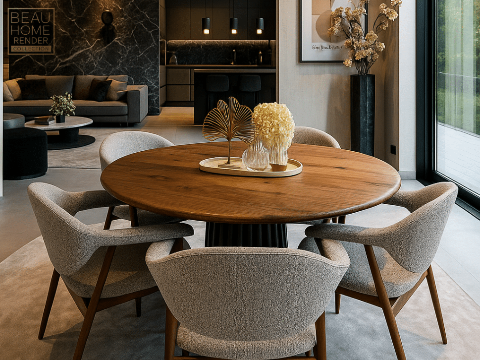 Ronde walnoot eetkamertafel Den Bosch