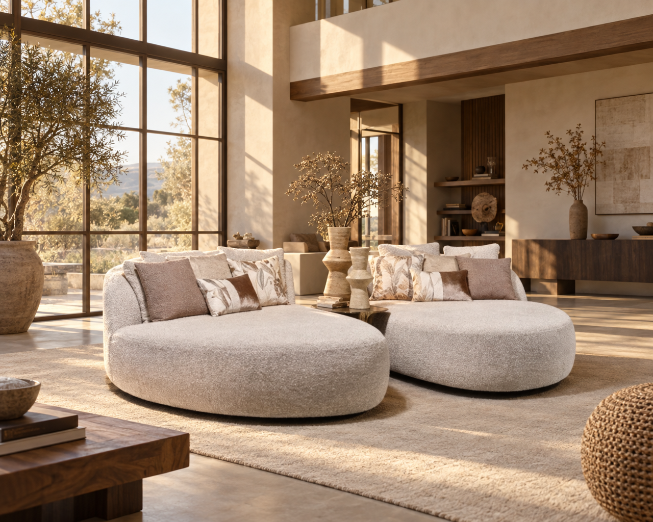 Japandi chaise lounge in een rustige woonkamer