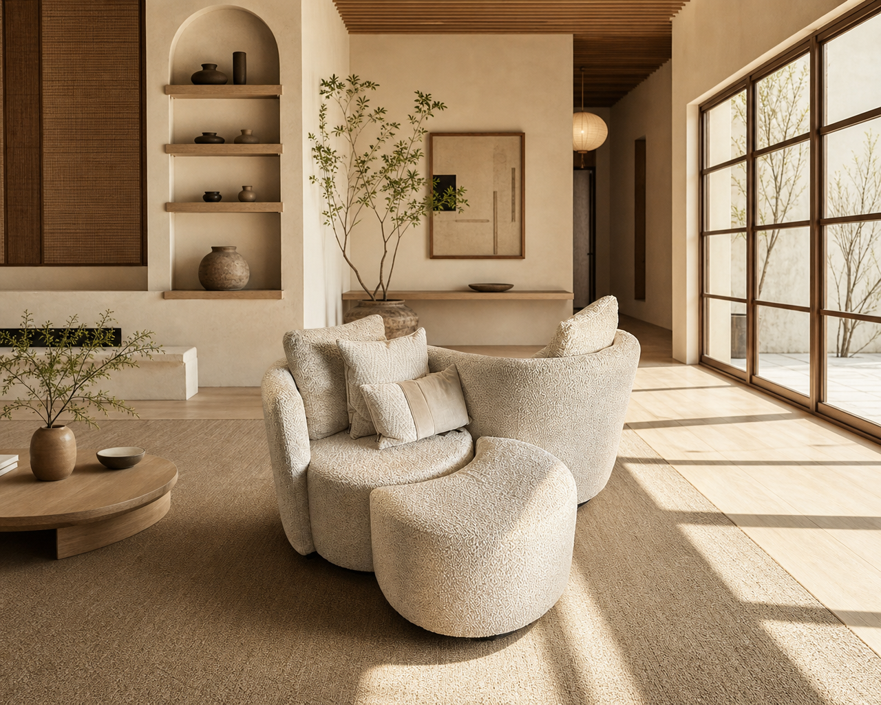 Japandi fauteuil met linnen bekleding